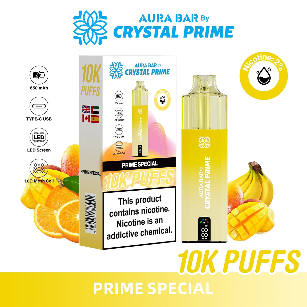 Buy Bulk Aura Bar 10K Disposable Vape By Crystal Prime Pack of 5 - Vape Wholesale Mcr