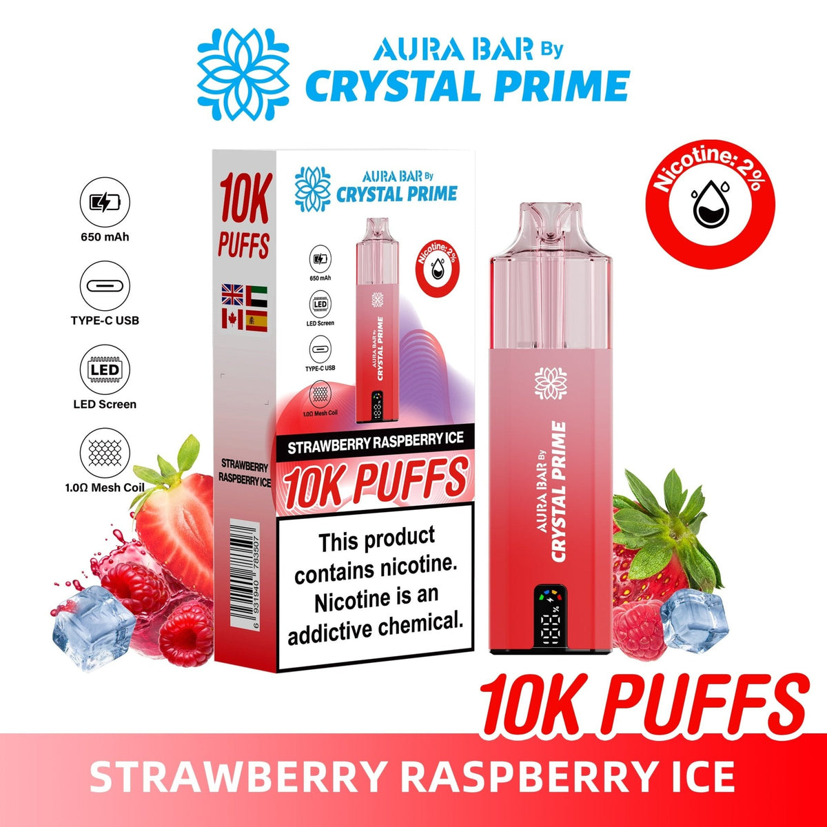 Buy Bulk Aura Bar 10K Disposable Vape By Crystal Prime Pack of 5 - Vape Wholesale Mcr