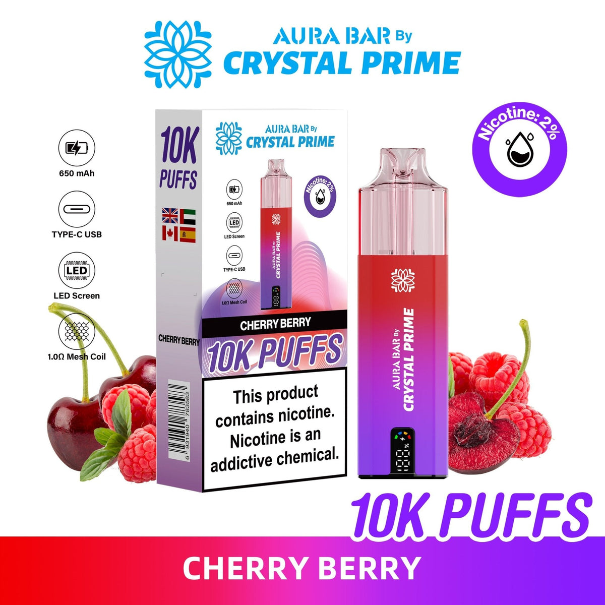 Buy Bulk Aura Bar 10K Disposable Vape By Crystal Prime Pack of 5 - Vape Wholesale Mcr