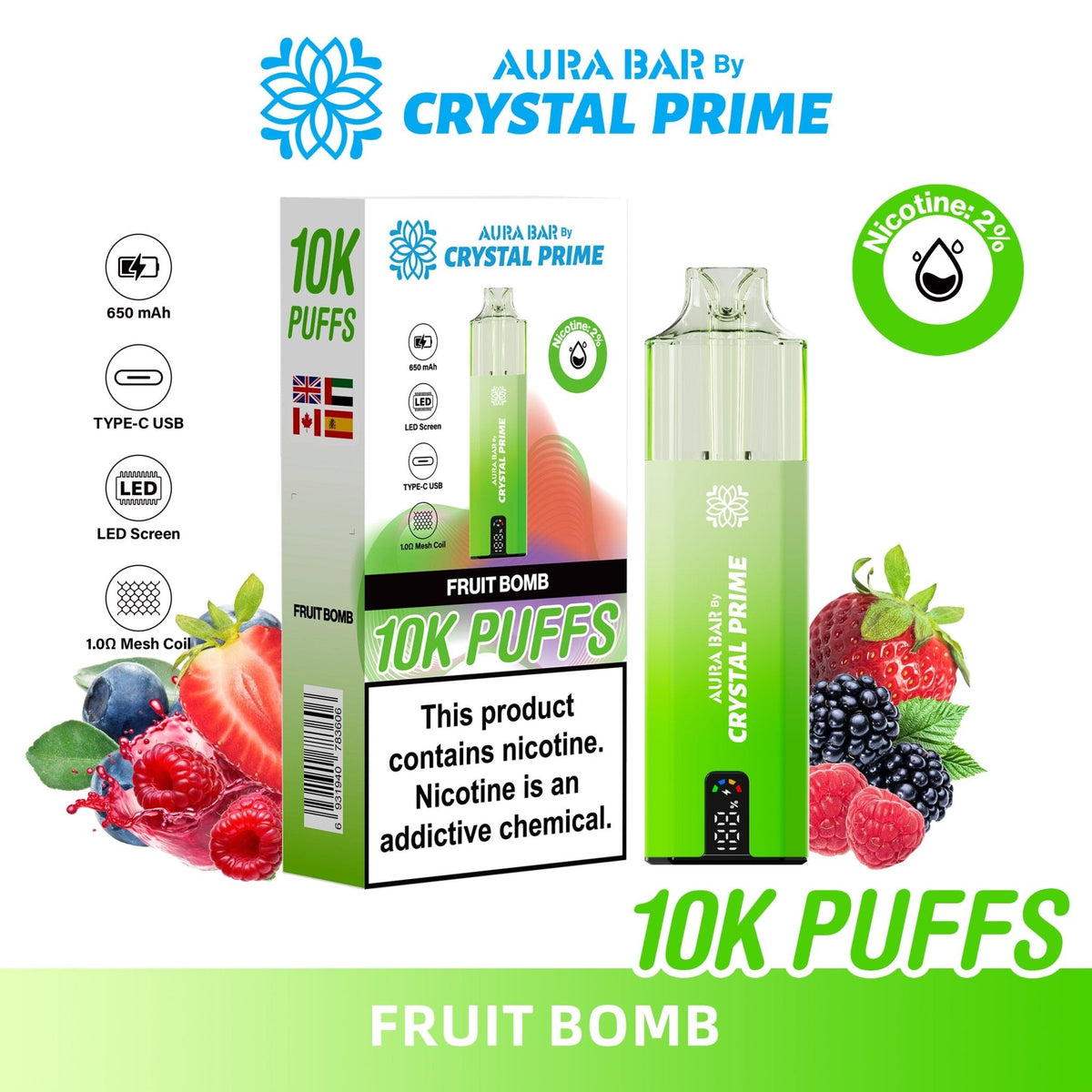 Buy Bulk Aura Bar 10K Disposable Vape By Crystal Prime Pack of 5 - Vape Wholesale Mcr