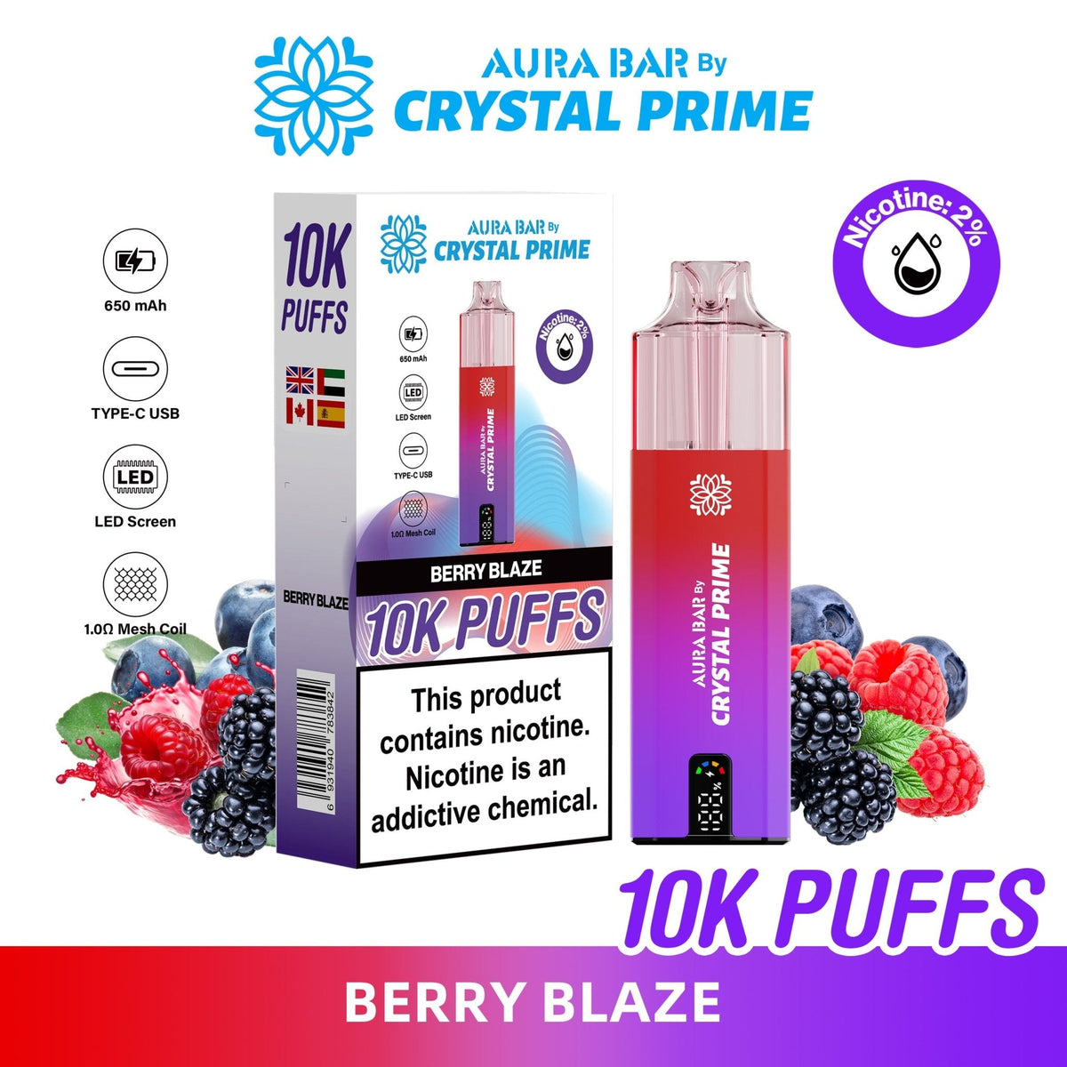 Buy Bulk Aura Bar 10K Disposable Vape By Crystal Prime Pack of 5 - Vape Wholesale Mcr