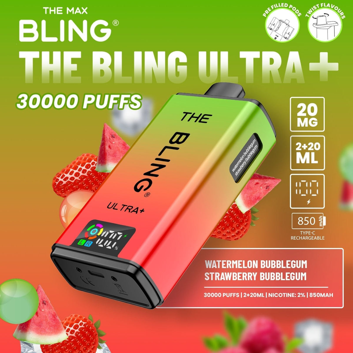 Buy Bulk The Bling Ultra Plus 30k Prefilled Vape Pod Kit Box of 5 - Vape Wholesale Mcr