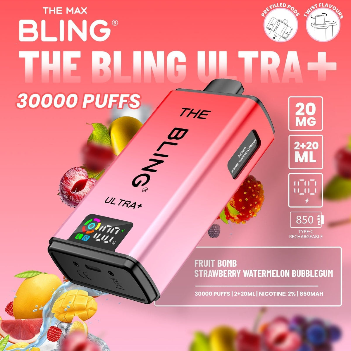 Buy Bulk The Bling Ultra Plus 30k Prefilled Vape Pod Kit Box of 5 - Vape Wholesale Mcr