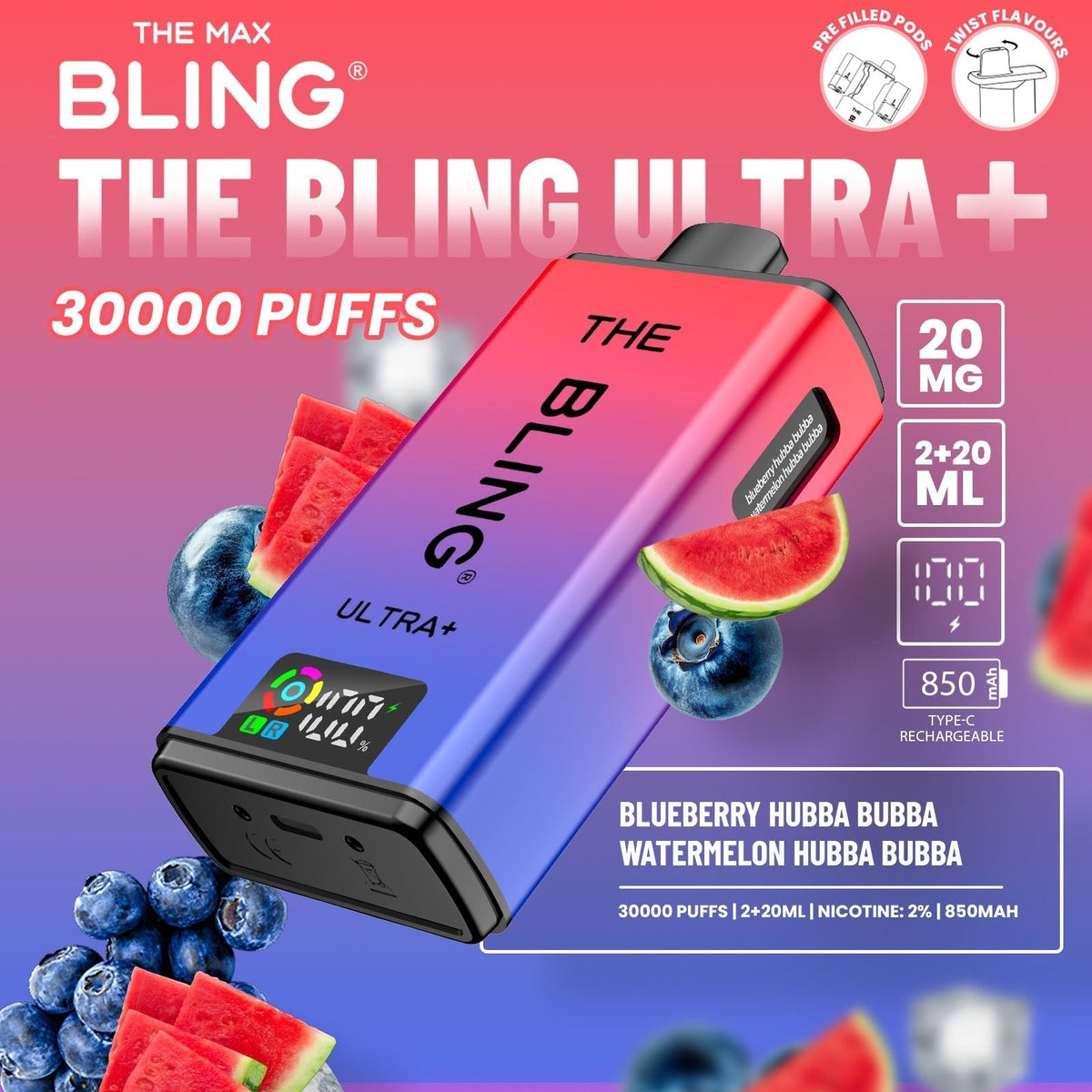 Buy Bulk The Bling Ultra Plus 30k Prefilled Vape Pod Kit Box of 5 - Vape Wholesale Mcr