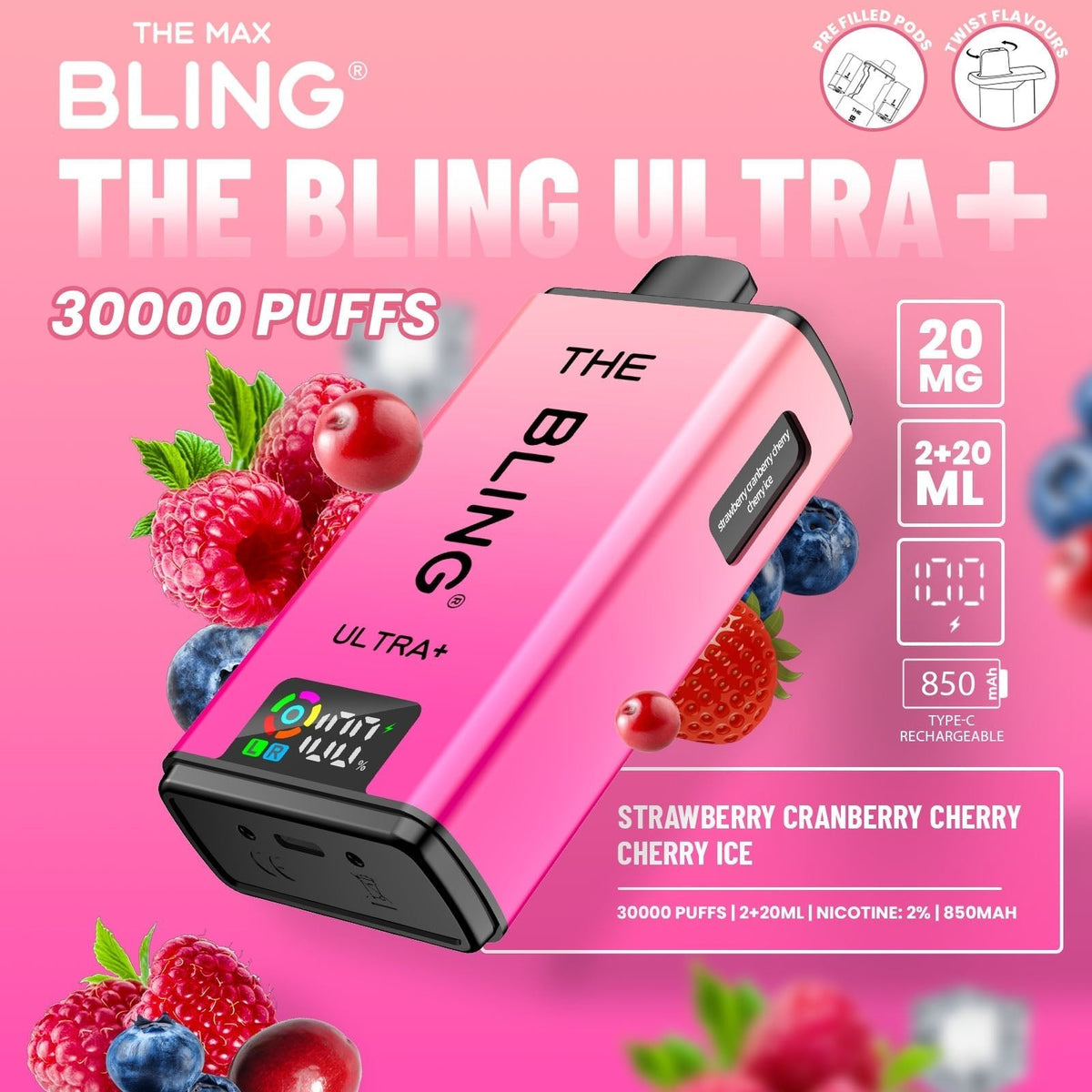 Buy Bulk The Bling Ultra Plus 30k Prefilled Vape Pod Kit Box of 5 - Vape Wholesale Mcr