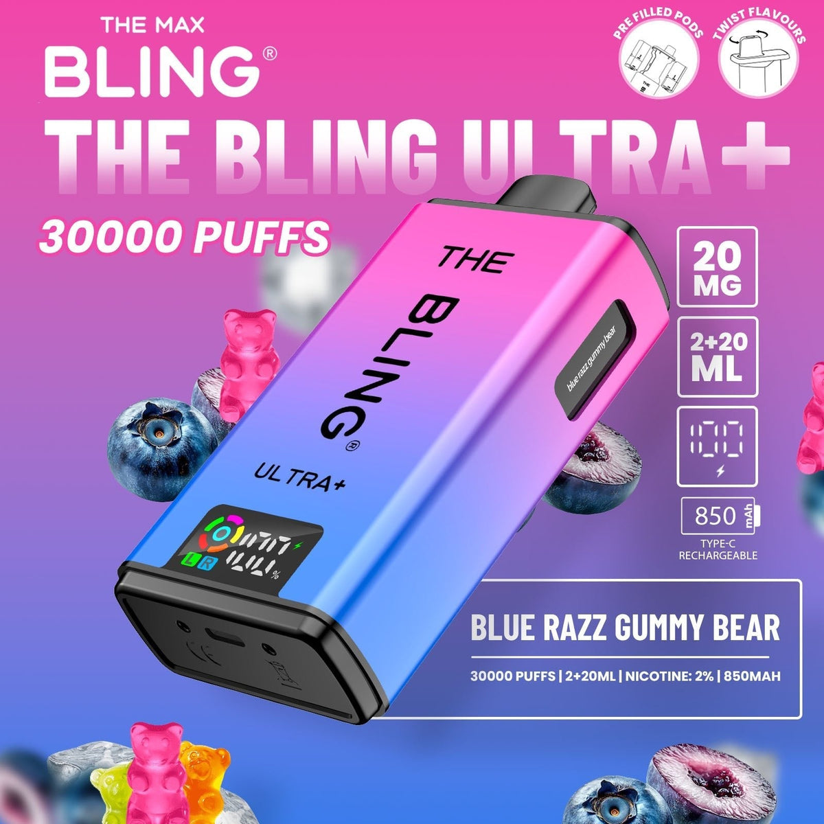 Buy Bulk The Bling Ultra Plus 30k Prefilled Vape Pod Kit Box of 5 - Vape Wholesale Mcr