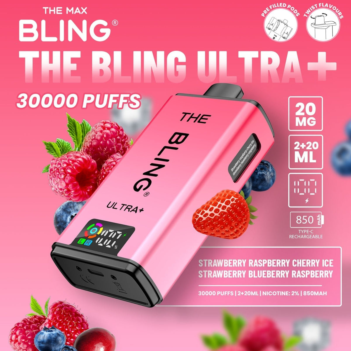 Buy Bulk The Bling Ultra Plus 30k Prefilled Vape Pod Kit Box of 5 - Vape Wholesale Mcr