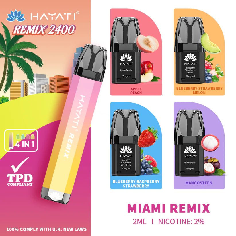 Buy Bulk Hayati Remix 2400 Puffs 4 in 1 Disposable Vape Pod Kit Box of 5 - Vape Wholesale Mcr