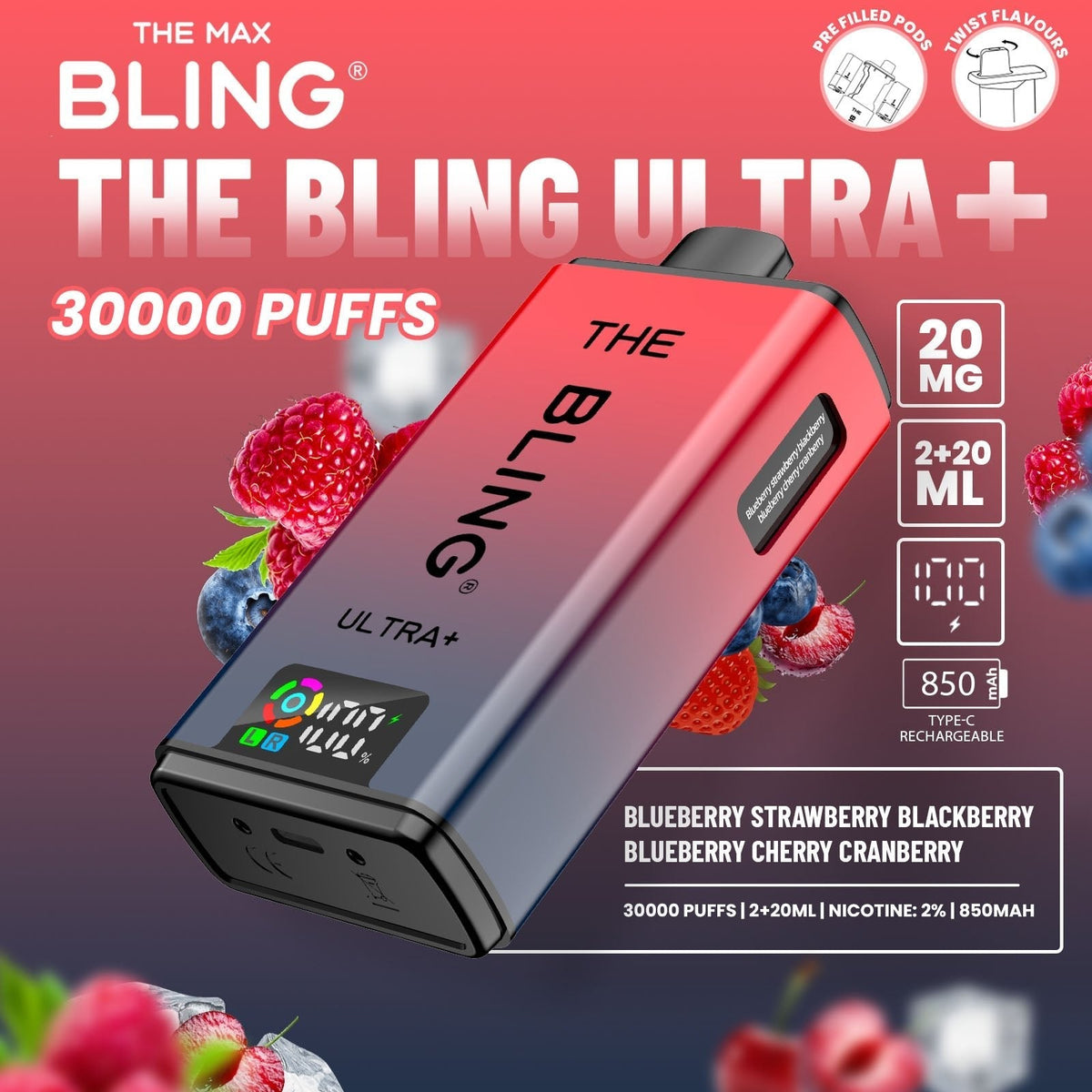 Buy Bulk The Bling Ultra Plus 30k Prefilled Vape Pod Kit Box of 5 - Vape Wholesale Mcr