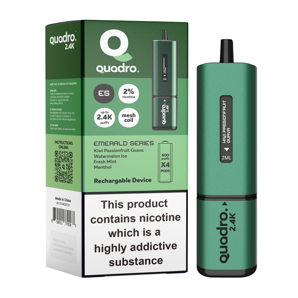 Buy Bulk Quadro 2400 Puffs 4 in 1 Disposable Vape Pod Box of 5 - Vape Wholesale Mcr