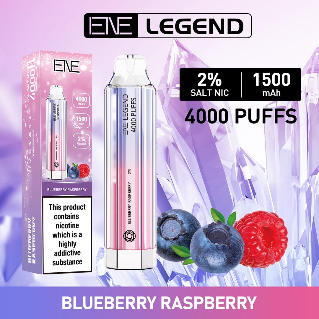 ELUX ENE Legend 4000 Disposable Vape Puff Pod Device - Box of 10 - Blueberry Raspberry -Vapeuksupplier