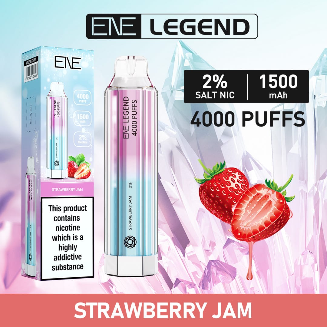 ENE Legend 4000 Disposable Vape Puff Pod Device - Box of 10 - Strawberry Jam -Vapeuksupplier