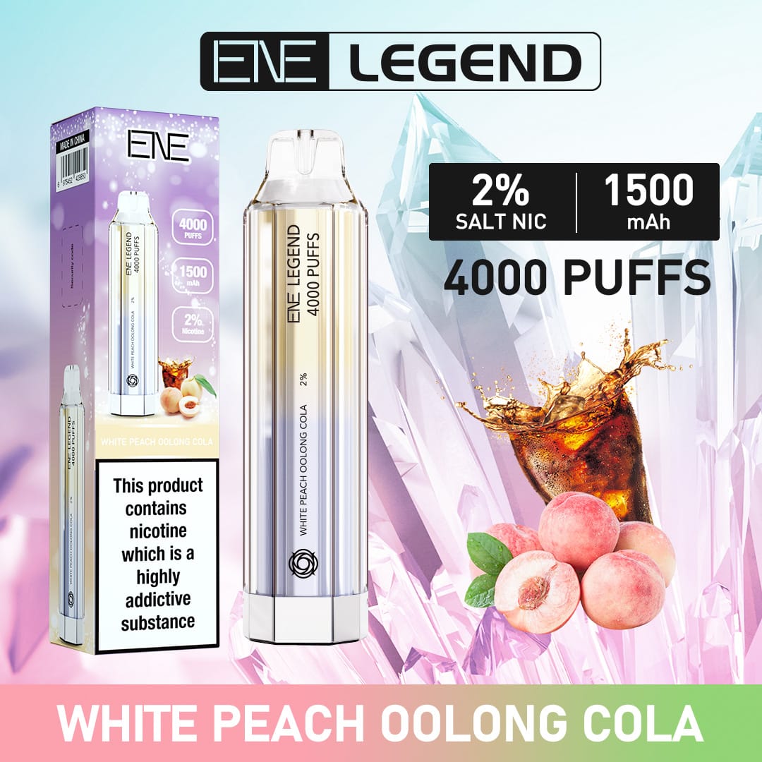 ENE Legend 4000 Disposable Vape Puff Pod Device - Box of 10 - White Peach Oolong Cola -Vapeuksupplier
