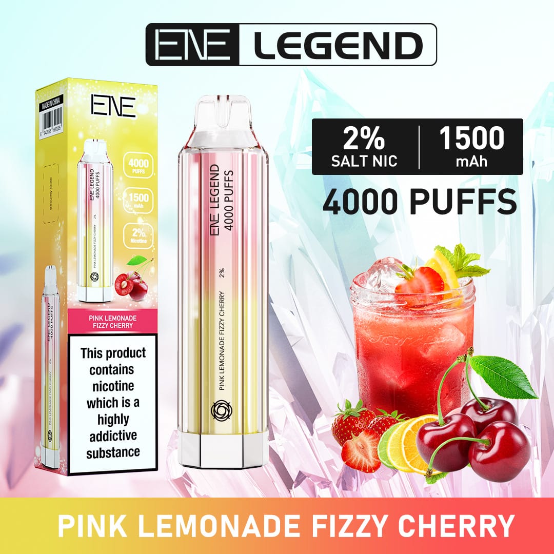 ENE Legend 4000 Disposable Vape Puff Pod Device - Box of 10 - Pink Lemonade Fizzy Cherry -Vapeuksupplier