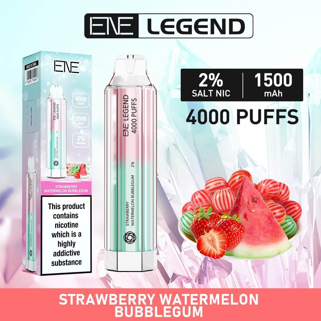 ENE Legend 4000 Disposable Vape Puff Pod Device - Box of 10 - Strawberry Watermelon Bubblegum -Vapeuksupplier