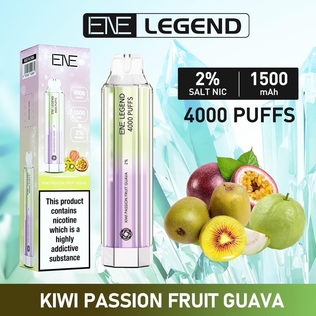 ENE Legend 4000 Disposable Vape Puff Pod Device - Box of 10 - Kiwi Passion Fruit Guava -Vapeuksupplier