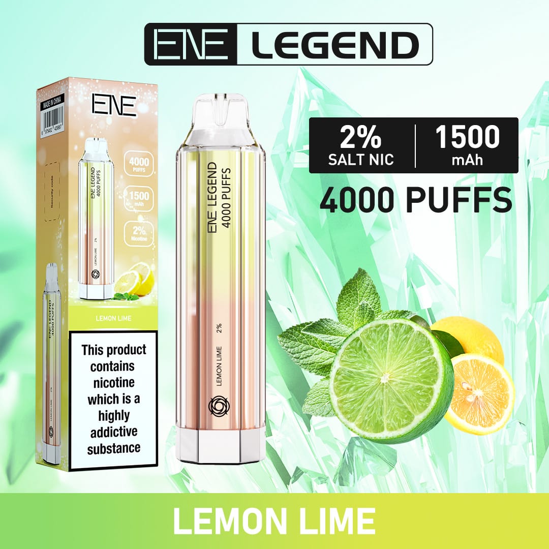 ENE Legend 4000 Disposable Vape Puff Pod Device - Box of 10 - Lemon Lime -Vapeuksupplier
