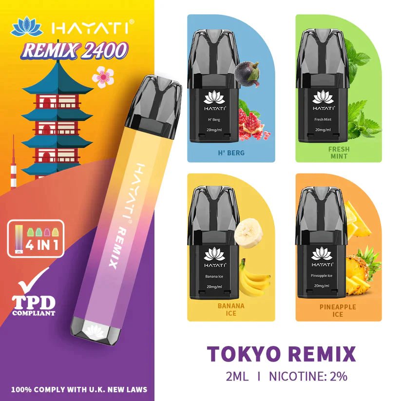 Hayati Remix 2400 Puffs 4 in 1 Disposable Vape Pod Kit - Vape Wholesale Mcr